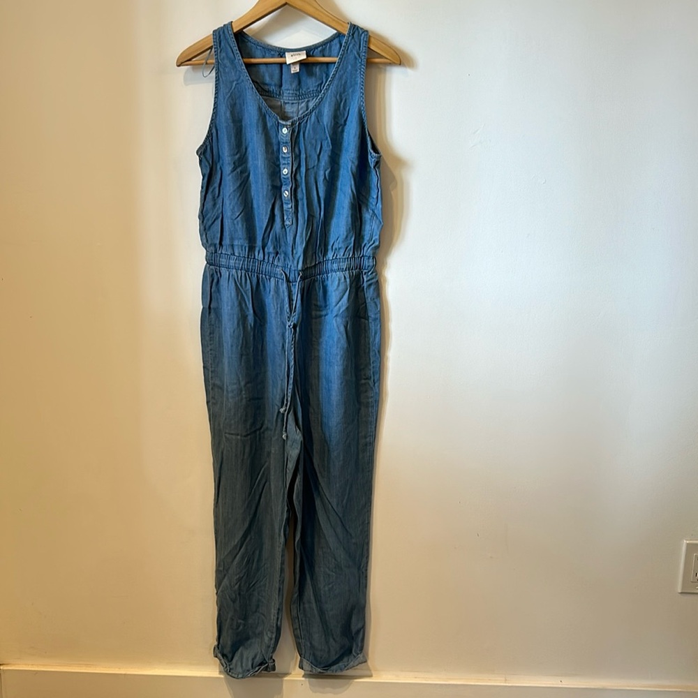 Knox Rose chambray light blue summery sleeveless  jumpsuit soft lightweight SZ S